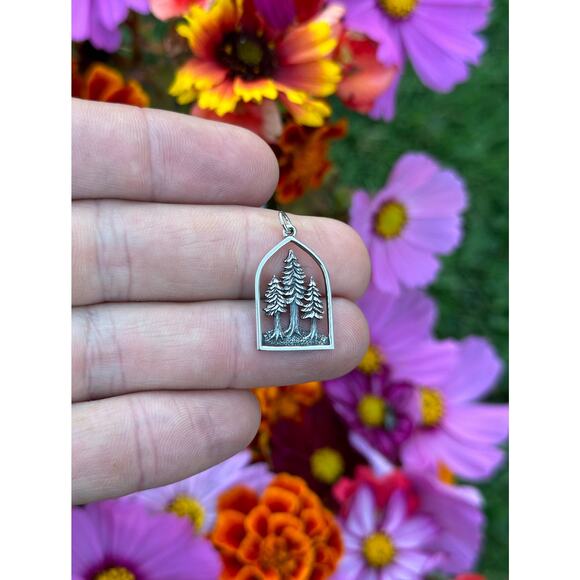 Sterling Silver Dimensional Pine Tree Forrest Charm - Picture 2 of 5
